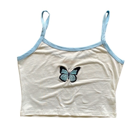 Romwe White with Embroidered Butterfly Cropped Tank size Small - Picture 1 of 10